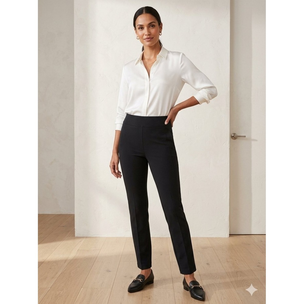Spanx The Perfect Pant Slim Straight Black Ponte Trousers Tall Size Medium